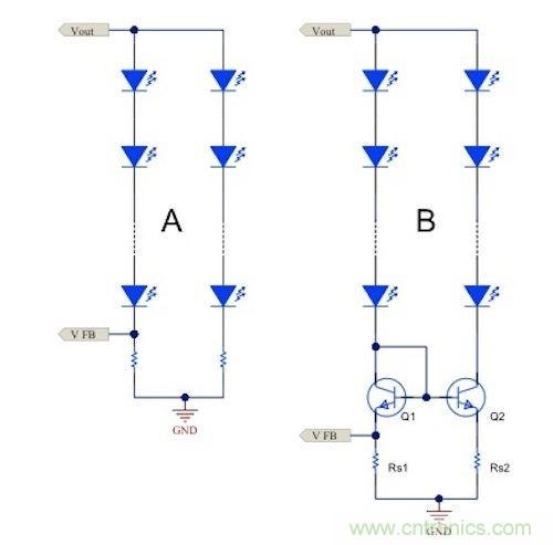 電流鏡 (B) 可針對(duì)簡單電阻器電流調(diào)節(jié) (A) 提供各種優(yōu)勢(shì)。
