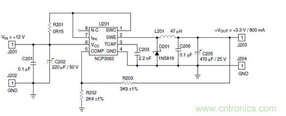 Buck電路應(yīng)用實例-輸入9～12V，輸出3.3V 800mA電路
