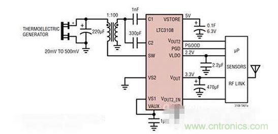 LTC3108 電源芯片優(yōu)化用于從熱電設(shè)備收集能量。