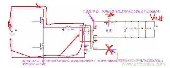 上管開通，注意諧振電感、勵(lì)磁電感、諧振電容的正負(fù)