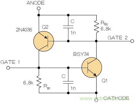 圖2：增加兩個電容值為1nF的SMD陶瓷電容器后，可以在ΔV達到10V的情況下防止導通。