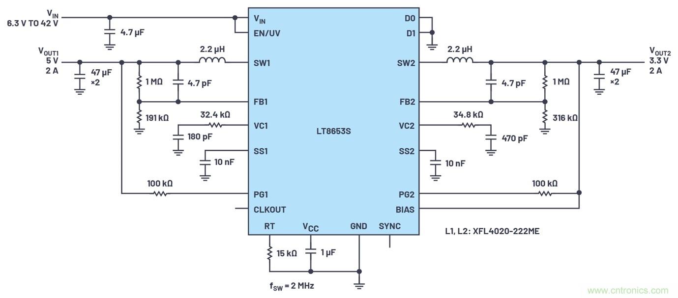 具有6.2 µA靜態(tài)電流的雙通道、42 V、2 A、單片、同步降壓型Silent Switcher 2穩(wěn)壓器